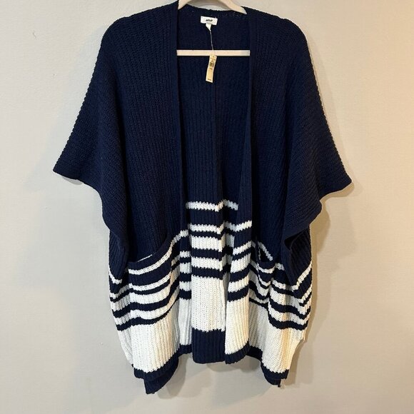 NWT Aerie Navy Blue White Oversized Long Heavy Knit Cardigan Size X-Small Small - Picture 4 of 7